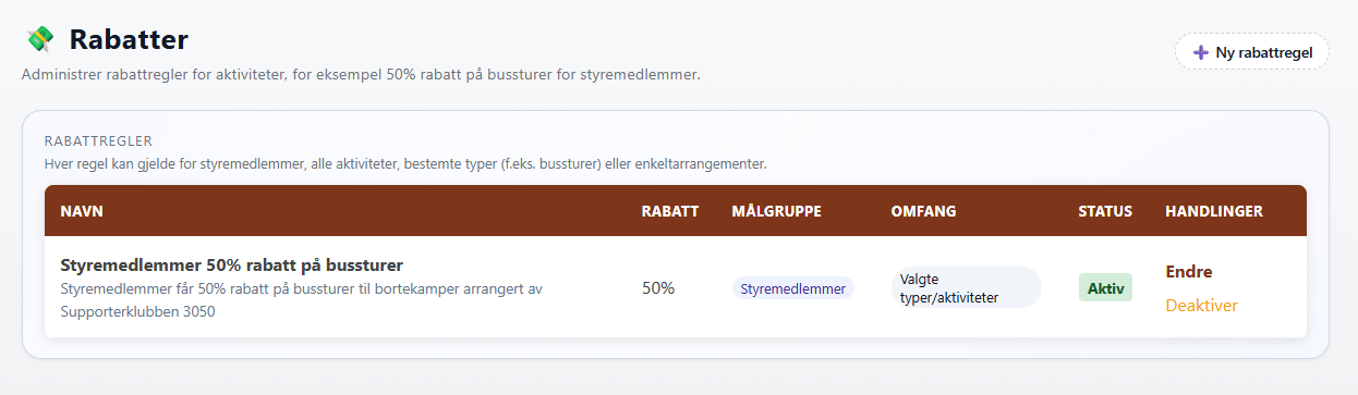 Rabatter i klubb-admin